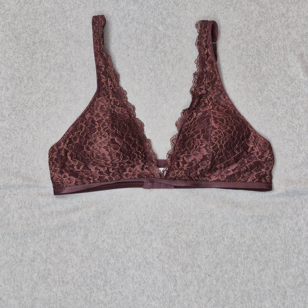 Frederick's Of Hollywood Women Bra XL Burgundy Floral Bralette Wireless Lace